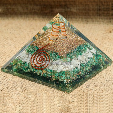 Green Jade & Howlite with Crystal Point Orgonite Protection Pyramid