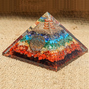 Seven Chakra with Crystal Point Orgonite Protection Pyramid