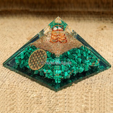 Malachite with Crystal Point Orgonite Protection Pyramid