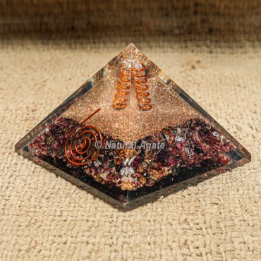 Garnet with Crystal Point Orgonite Protection Pyramid