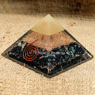 Black Tourmaline with Brass Dust Orgonite Protection Pyramid