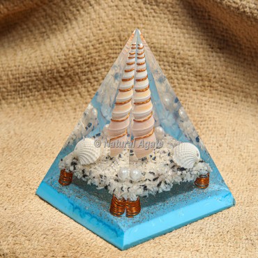 Blue Flame with Rainbow Moonstone Orgonite Protection Pyramid