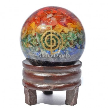 Seven Chakra Orgone Sphere With Choco Reiki with Stand