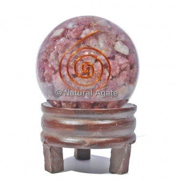Lepidolite Orgone Sphere With Spiral Reiki with Stand