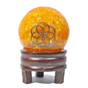 Golden Quartz Orgone Sphere with Stand