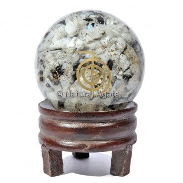 Rainvow Moonstone Orgone Sphere With Choco Reiki with Stand