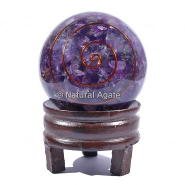 Amethyst Orgone Sphere With Spiral Reiki with Stand