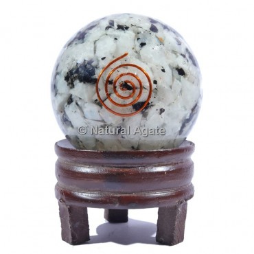 Rainbow Moonstone Orgone Sphere With Spiral Reiki with Stand