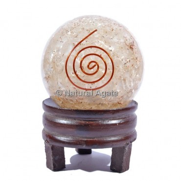 Rose Quartz Orgone Sphere with Spiral Reiki with Stand