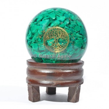 Malachite Orgone Sphere With Tree Of Life with Stand