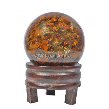 Tiger Eye Orgone Sphere With OM with Stand