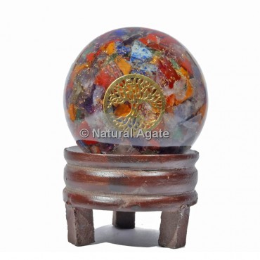 Seven Chakra Orgone Sphere With Tree Of Life with Stand