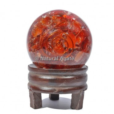 Red Carnelian Orgone Sphere With Spiral Reiki with Stand