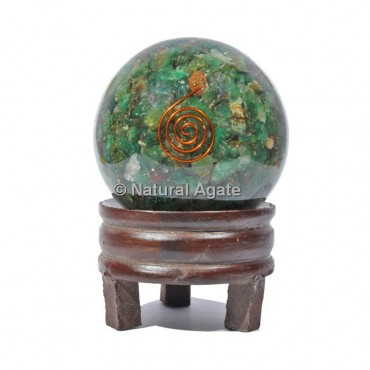 Green Aventurine Orgone Sphere With Spiral Reiki with Stand