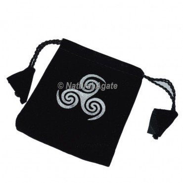 Triple Spiral Printed Black Velvet Pouch