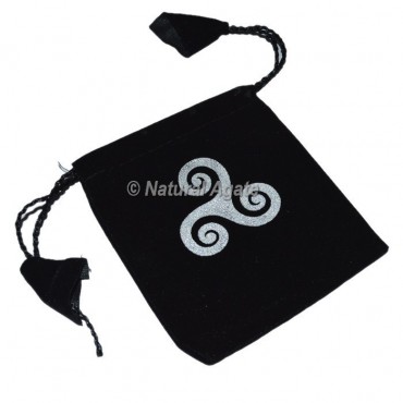 Triple Spiral Printed Black Velvet Pouch