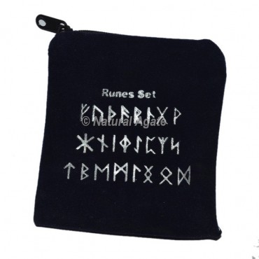Black Color Rune Set Printed Velvet Pouch