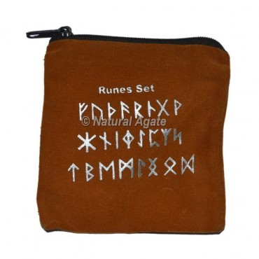 Brown  Rune Set Printed Velvet Pouch