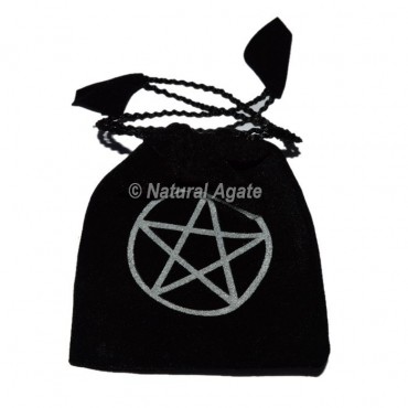 Pentagram Symbol Black Printed Velvet Pouch