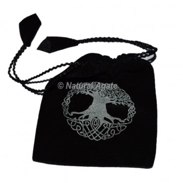 Black Pouch With Tree Of Life Symbol Printed