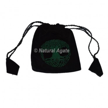 Black Pouch with Green Printed Tree of Life