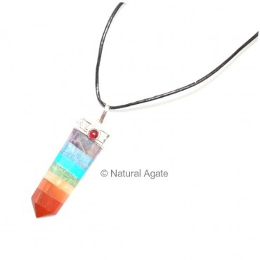 Chakra flatePencil Pendants With Leather Cord