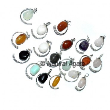 Mix Gemstone Moon Shape Cage Pendants