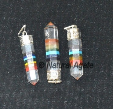 Crystal Quartz Chakra Bonded  Pencil Pendants
