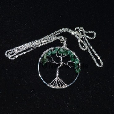 Green Jade Flower of Life Tree Necklace