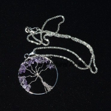 Amethyst Flower of Life Tree Necklace