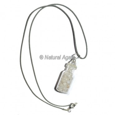 Crystal Quartz Bottle Pendants with Lather Cord