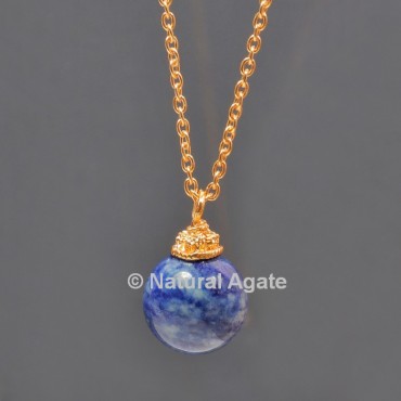 Lapis Lazuli Ball With Golden Chain Pendant