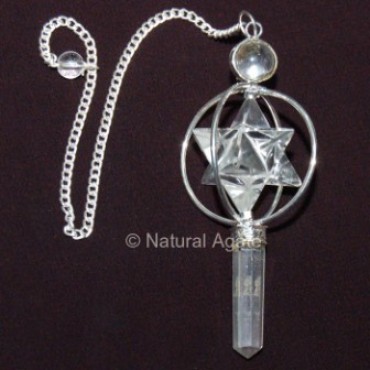 Crystal Quartz Merkaba Pendulums with Silver Plate