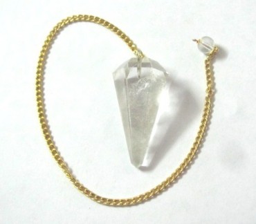 Crystal Quartz 6 faceted Pendulums with golden cha