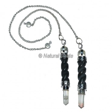 Black Agate Twisted Spiral Pendulum