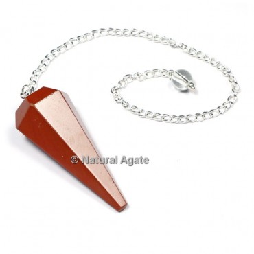 Red Jasper 6 Faceted With Silver Chain Pendulums