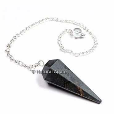 Black Tourmaline 6 Faceted With Silver Chain Pendulums