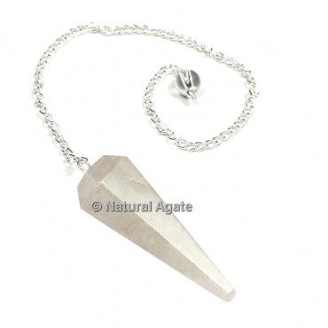 Crystal Quartz 6 Faceted With Silver Chain Pendulums