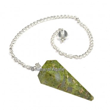 Unakite 6 Faceted With Silver Chain Pendulums