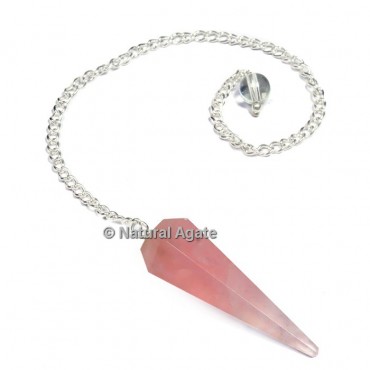 Rose Quartz 6 Faceted With Silver Chain Pendulums