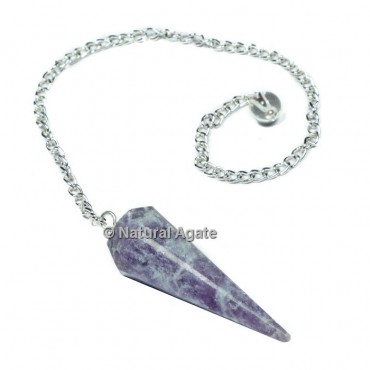 Lepidolite 6 Faceted With Silver Chain Pendulums