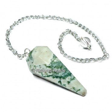 Tree Agate 6 Faceted With Silver Chain Pendulums