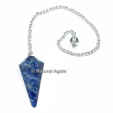 Lapis Lazuli 6 Faceted With Silver Chain Pendulums