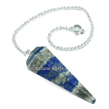 Lapis Lazuli 6 Faceted With Silver Chain Pendulums 1