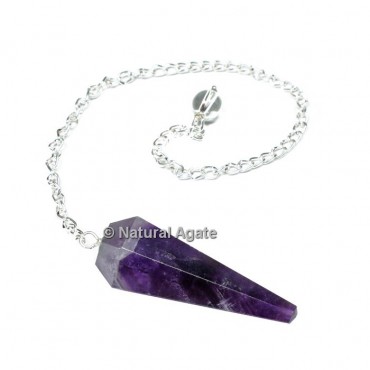 Amethyst 6 Faceted With Silver Chain Pendulums