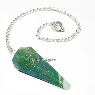 Moss Agate 6 Faceted With Silver Chain Pendulums