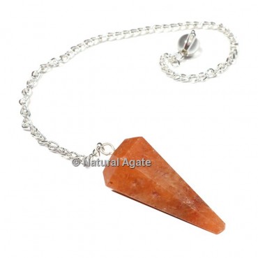 Peach Aventurine 6 Faceted With Silver Chain Pendulums