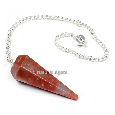 Red Agate 6 Faceted With Silver Chain Pendulums