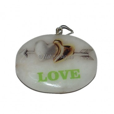 White Agate Love Printed Pendants