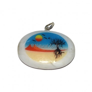 White Agate Natural Printed Pendants